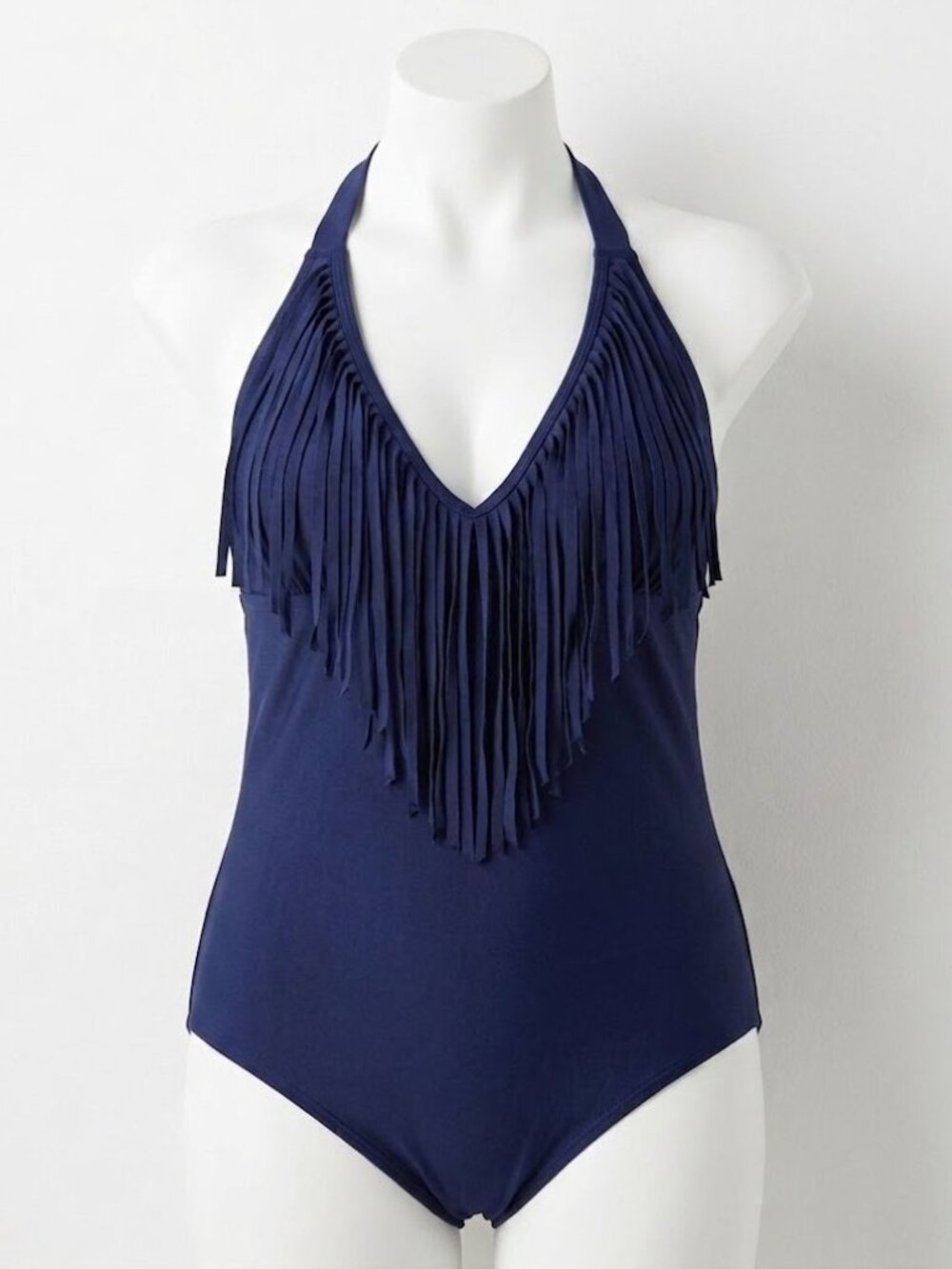 Women's One Piece Fringe Swimsuit XL Navy Blue Grand Everest Coastal Cowgirl NWT